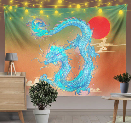 Japanese Ukiyoe Style Dragon Tapestry