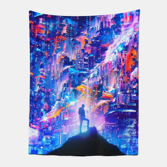 Cyberpunk City Night Scape Tapestry