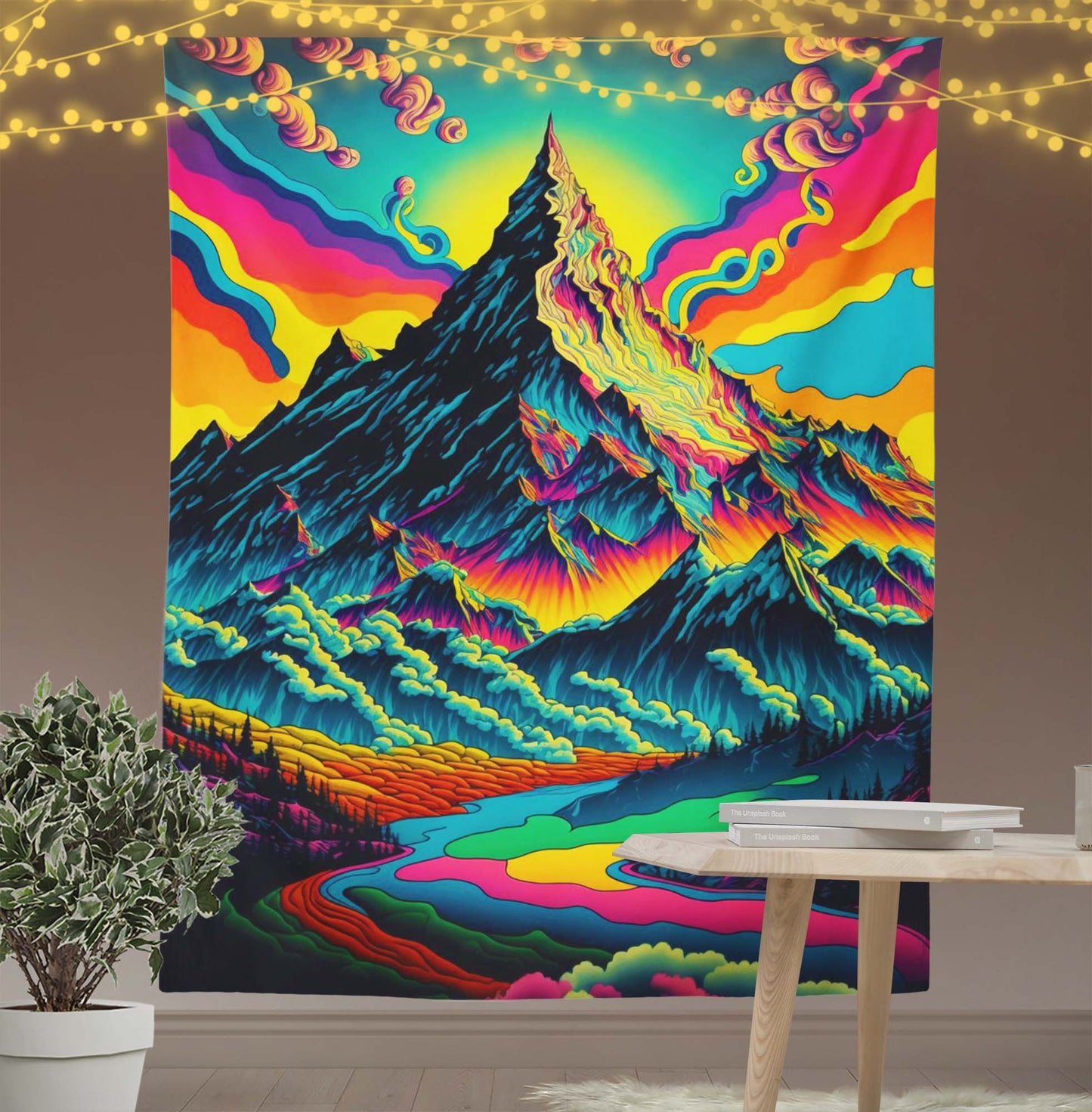 Psychedelic Mountain Valley Tapestry
