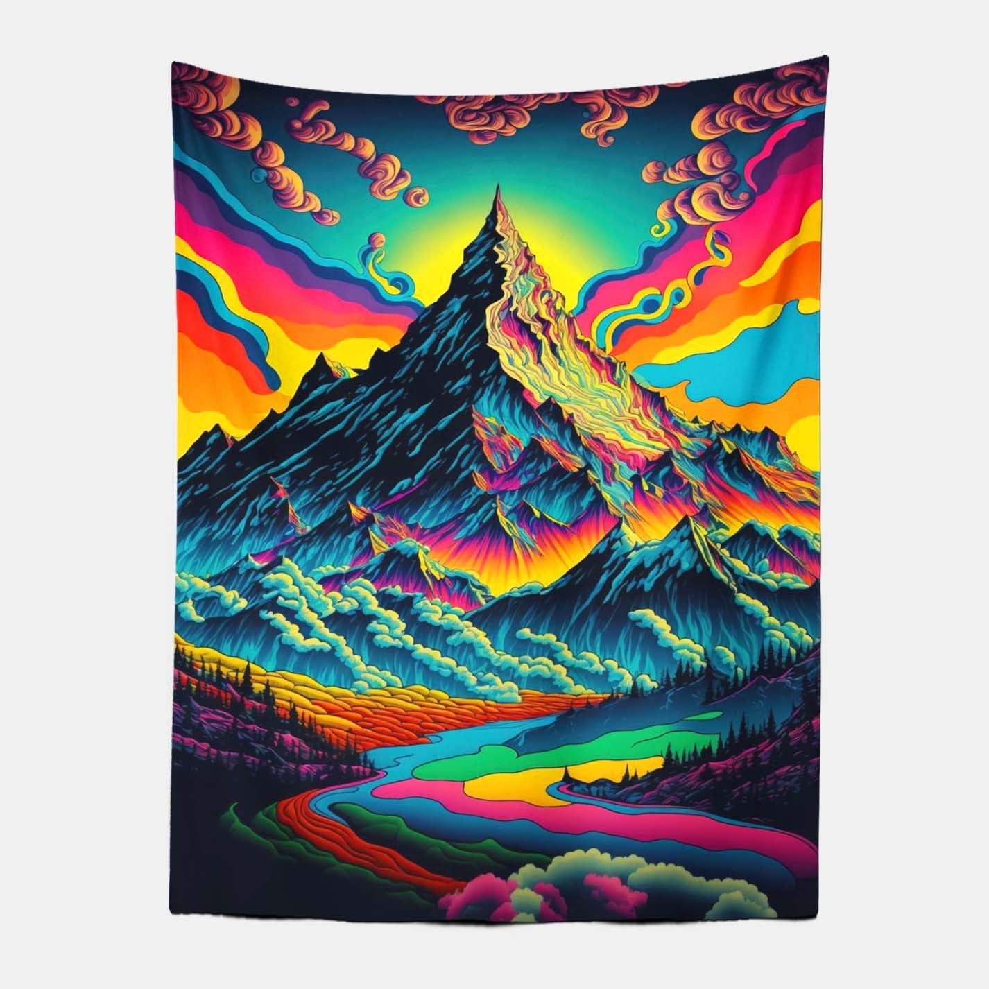 Psychedelic Mountain Valley Tapestry