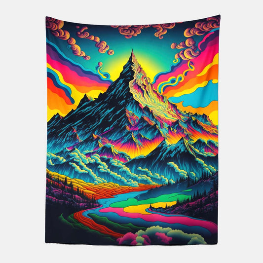 Psychedelic Mountain Valley Tapestry