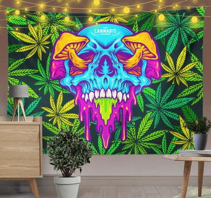 Psychedelic Smoking Weed Leaves Tapestry