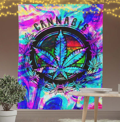 Psychedelic Blue Leaves Tapestry