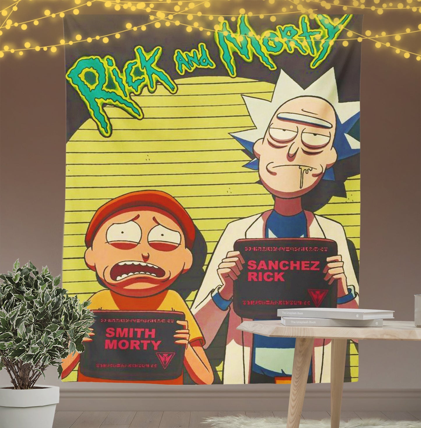 Anime Rick and Morty Mugshot Tapestry