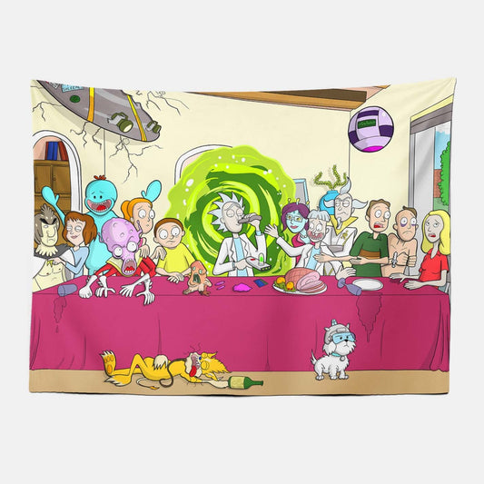 The Last Supper of Rick and Morty Trippy Tapestry