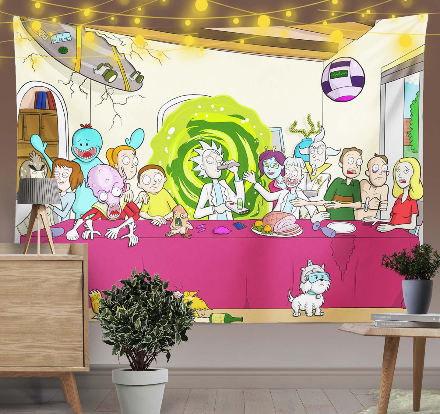 The Last Supper of Rick and Morty Trippy Tapestry