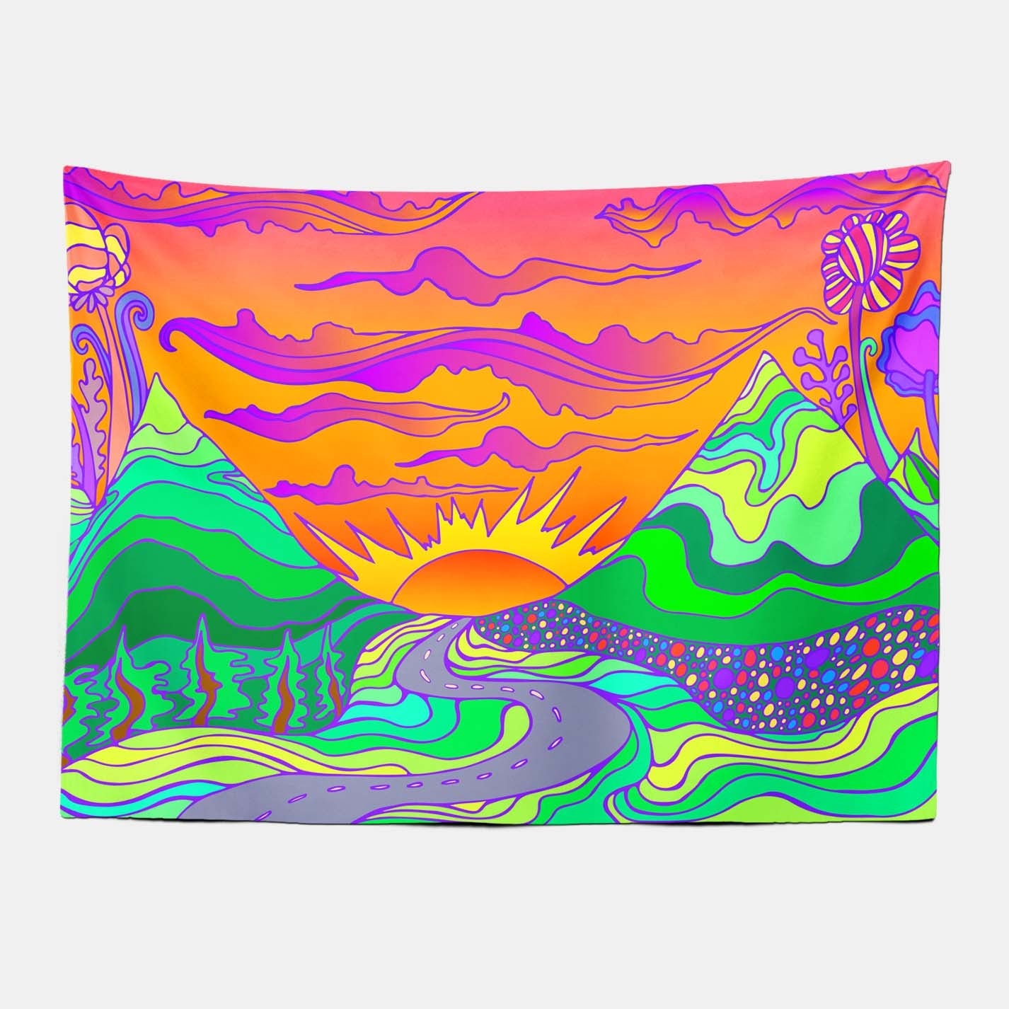 Psychedelic Mountain Sunrise Tapestry