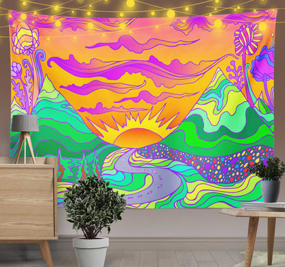 Psychedelic Mountain Sunrise Tapestry
