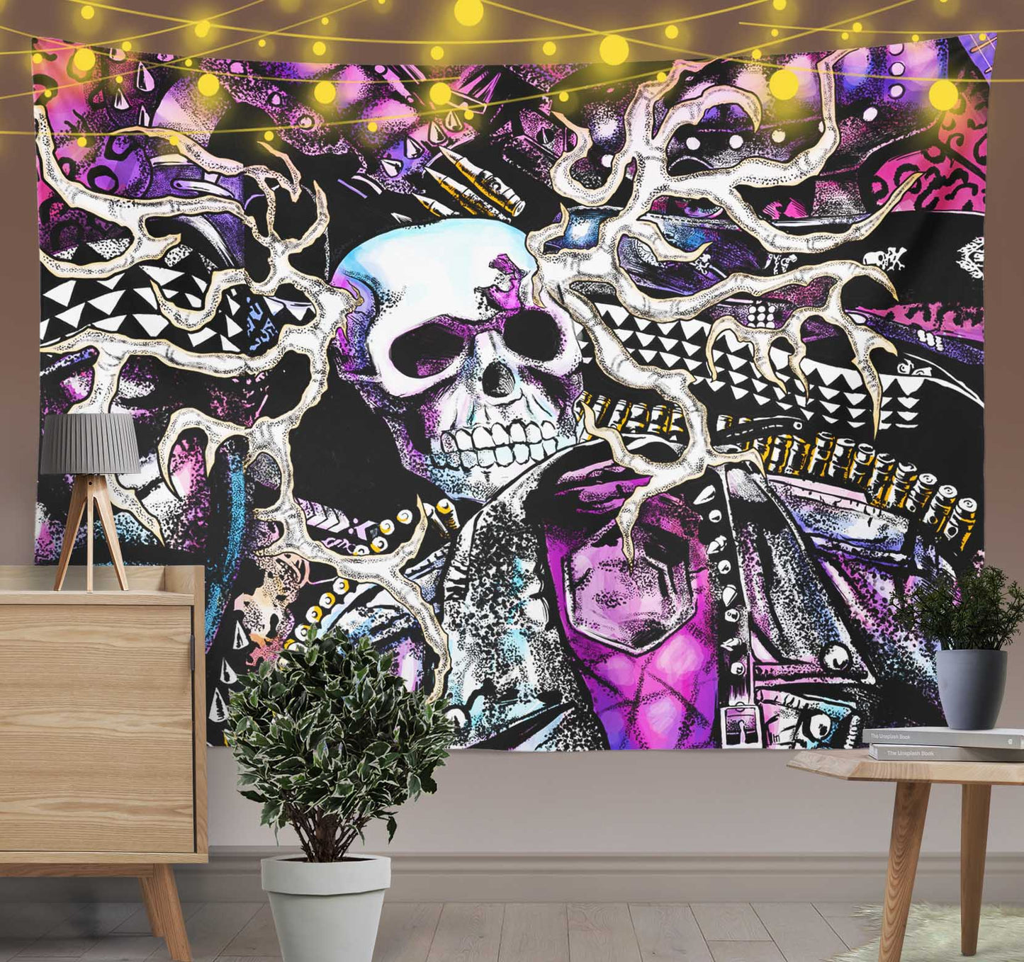 Rock Skull Trippy Tapestry