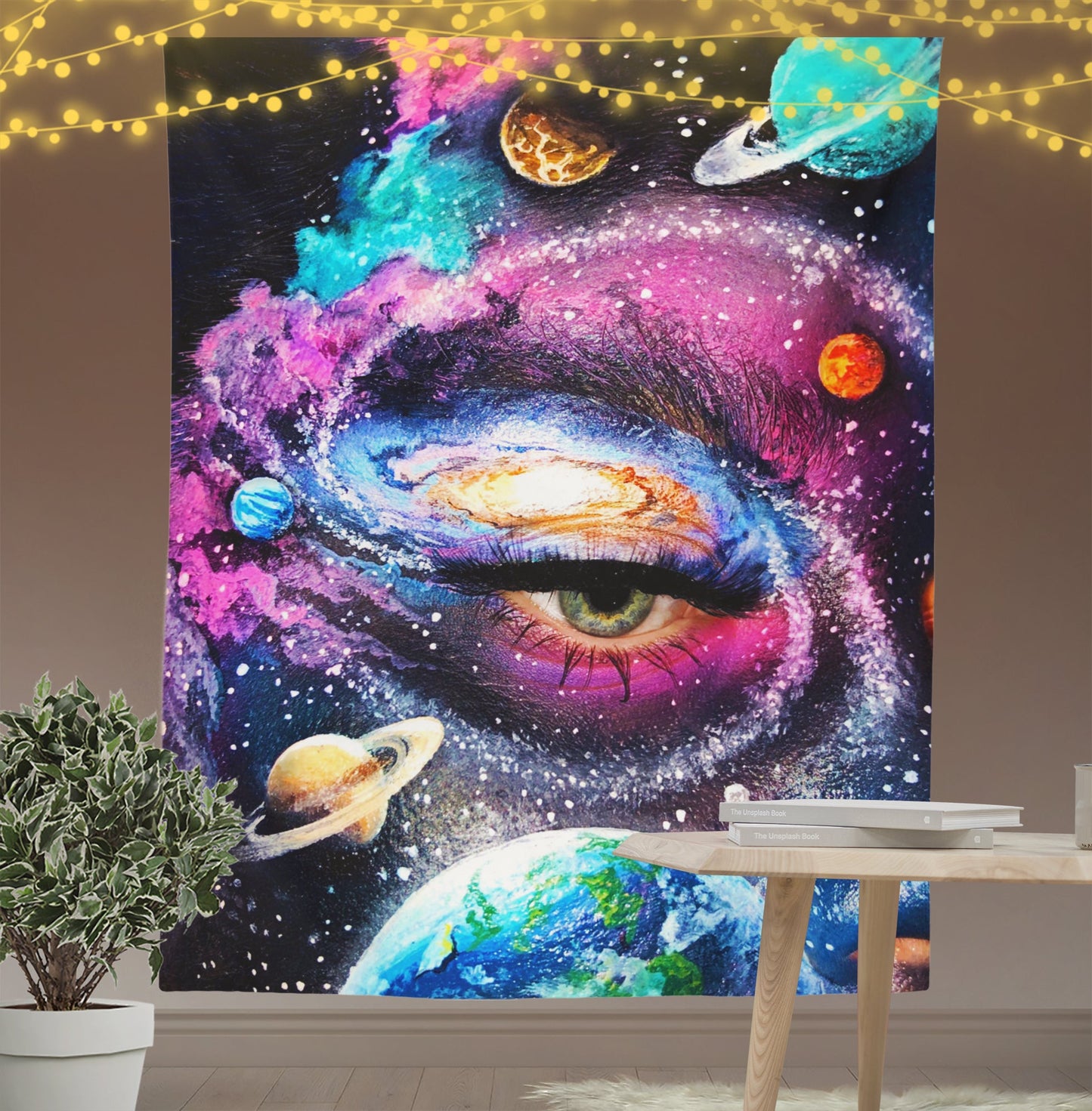 Eye Looking in Universe Galaxy Tapestry