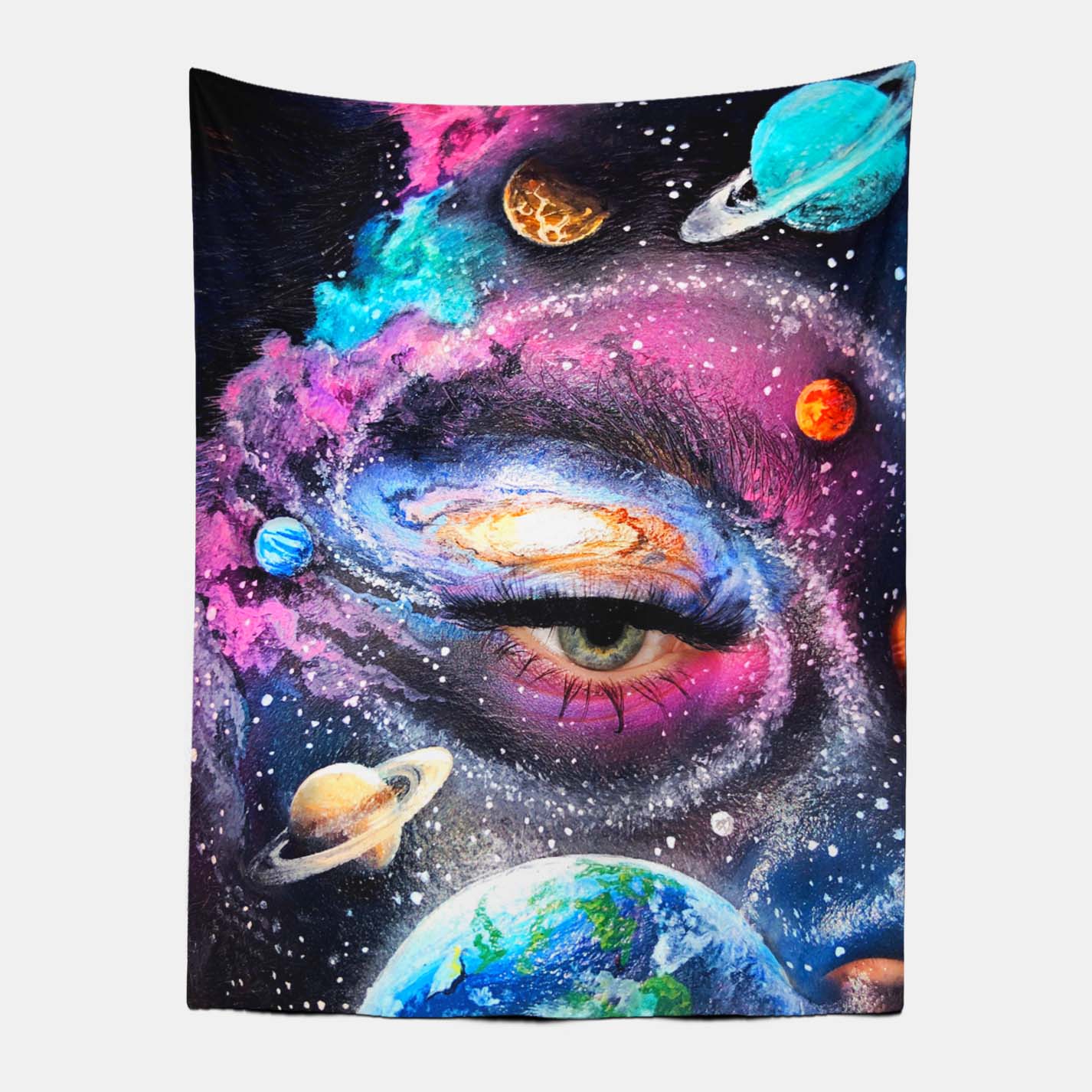 Eye Looking in Universe Galaxy Tapestry