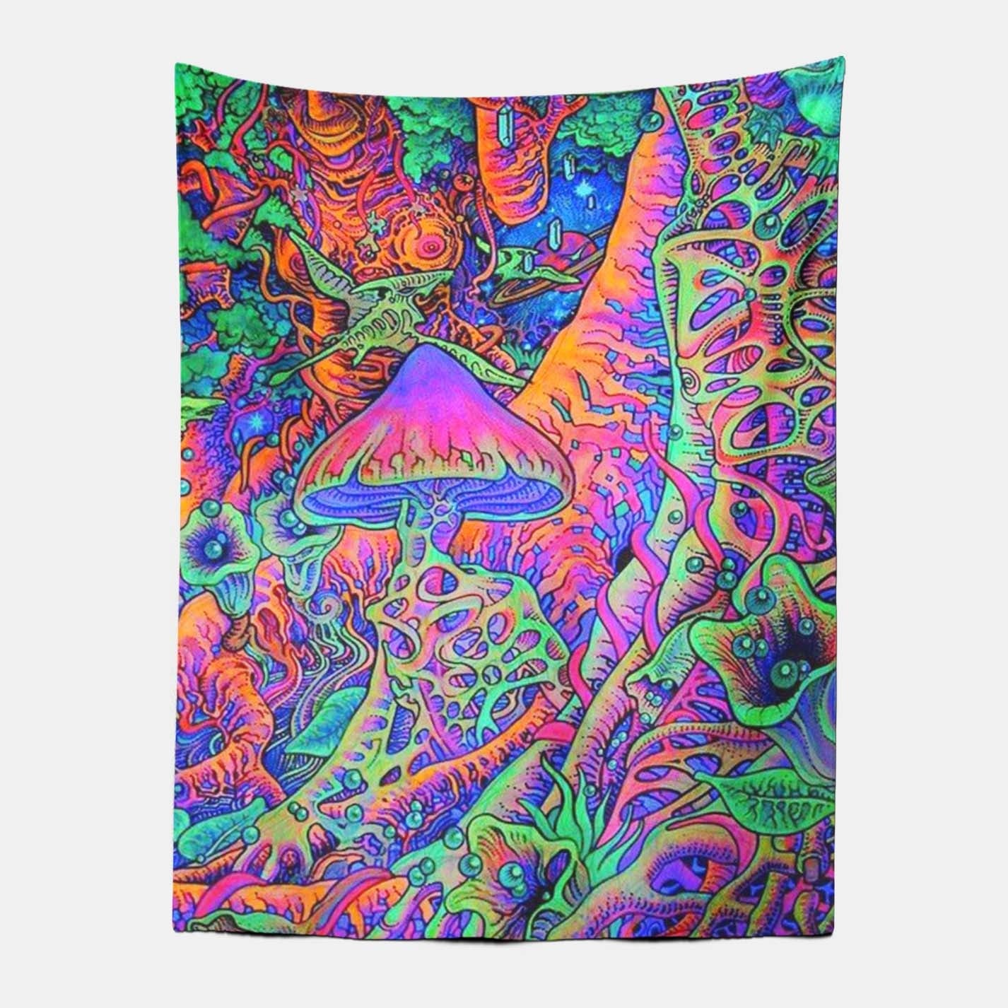 Psychedelic Mushroom Forest Tapestry