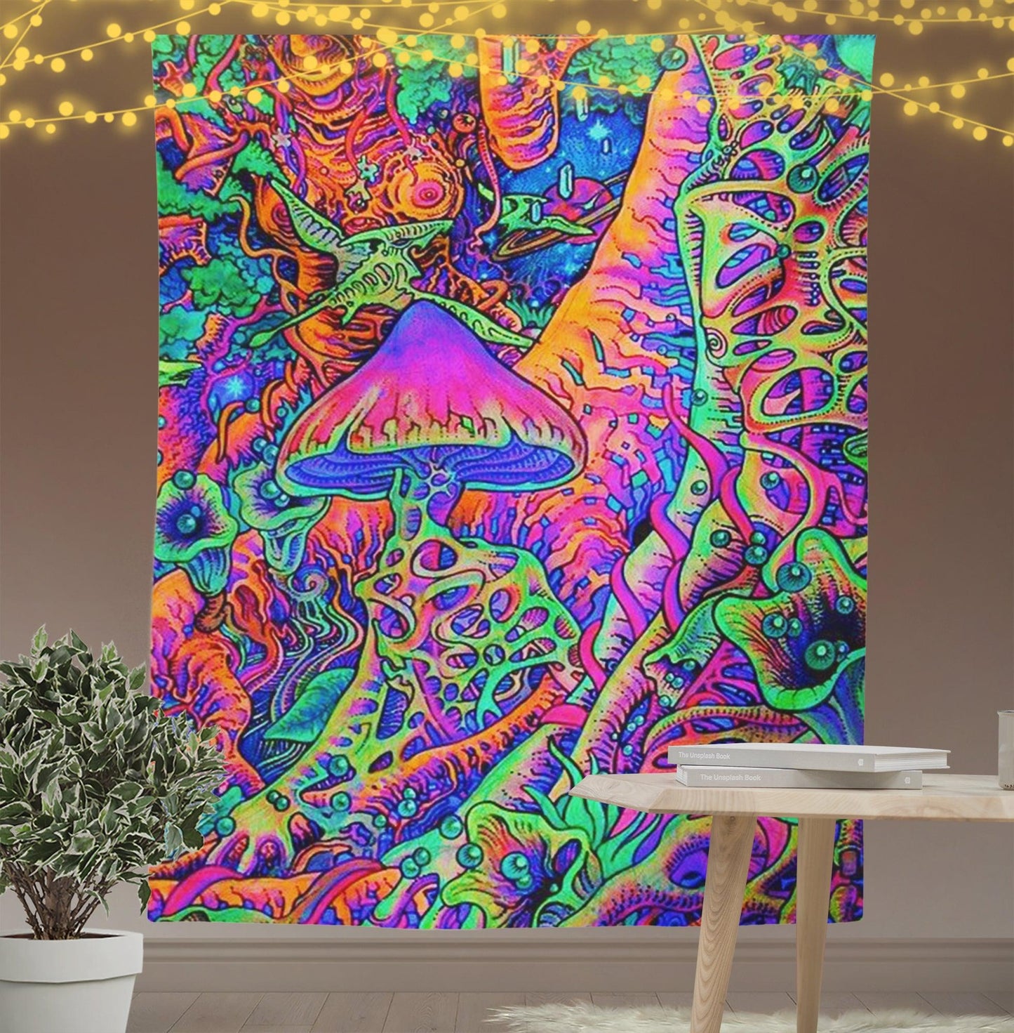Psychedelic Mushroom Forest Tapestry
