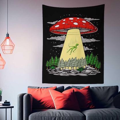 Mushroom Spaceship Alien Tapestry