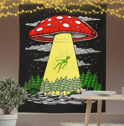 Mushroom Spaceship Alien Tapestry