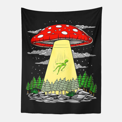 Mushroom Spaceship Alien Tapestry