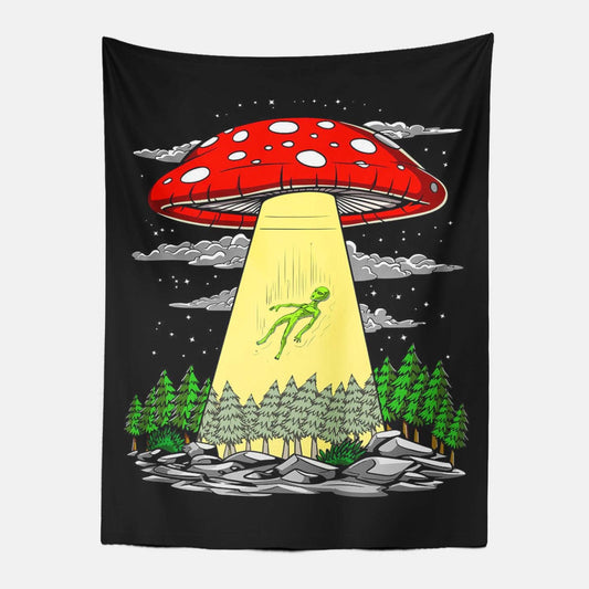 Mushroom Spaceship Alien Tapestry-Taspetry-Wallarts Lab-100cm * 150cm-Monkey Ninja