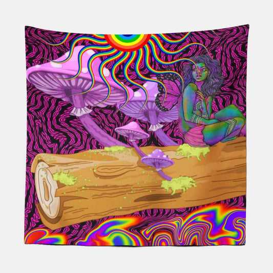 Psychedelic Mushroom Girl Tapestry-Taspetry-Wallarts Lab-150cm * 150cm-Monkey Ninja