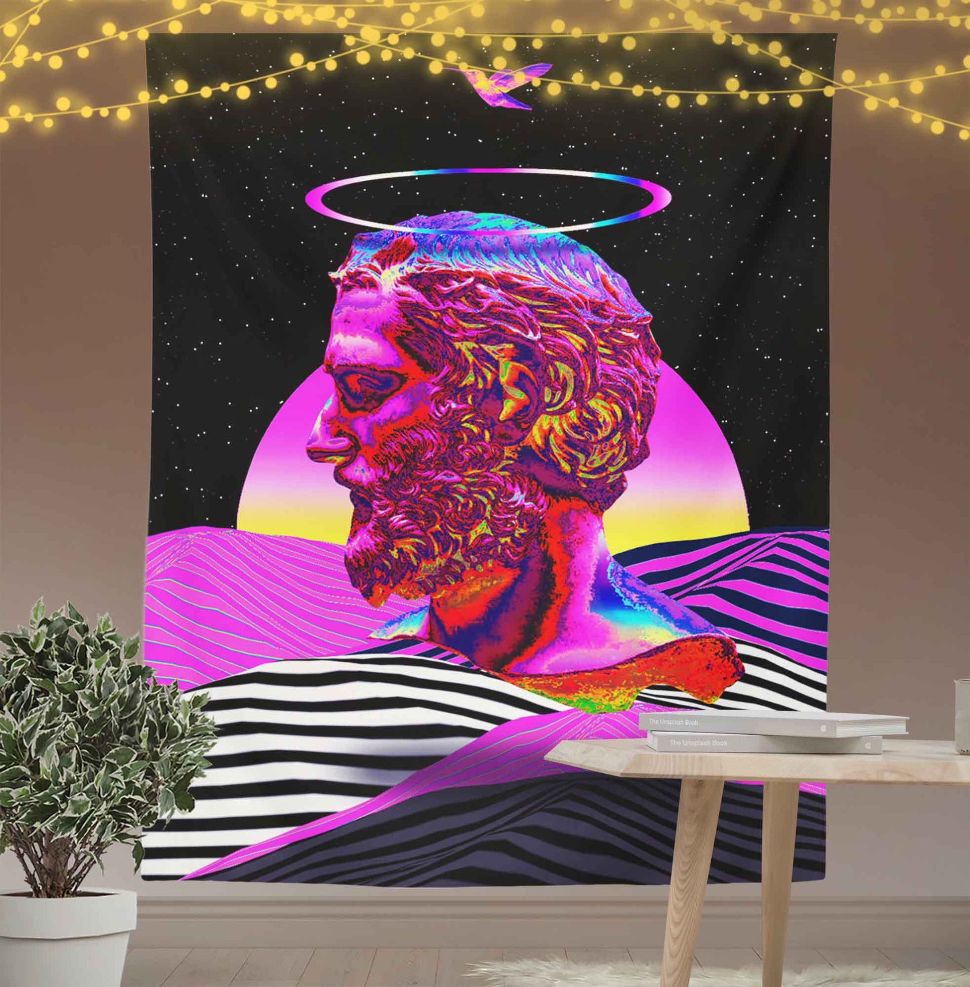 Vaporwave Statue Fantasy Tapestry-Taspetry-Wallarts Lab-100cm * 150cm-Monkey Ninja