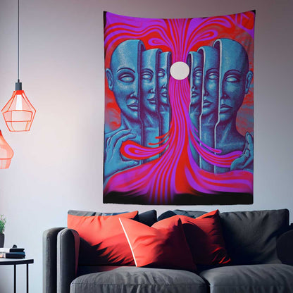 Psychedelic Half-Faced Man Tapestry
