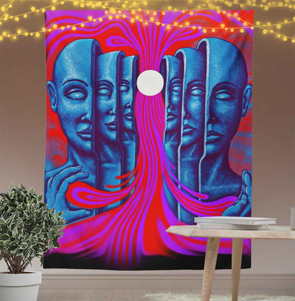 Psychedelic Half-Faced Man Tapestry