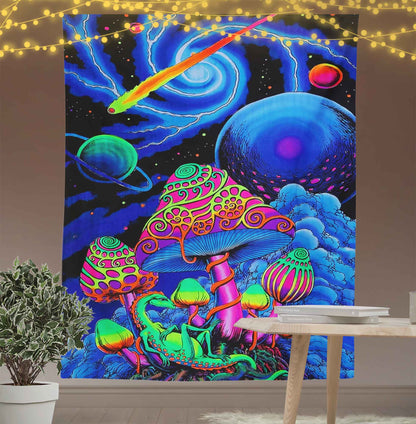 Trippy Mushroom Universe Tapestry