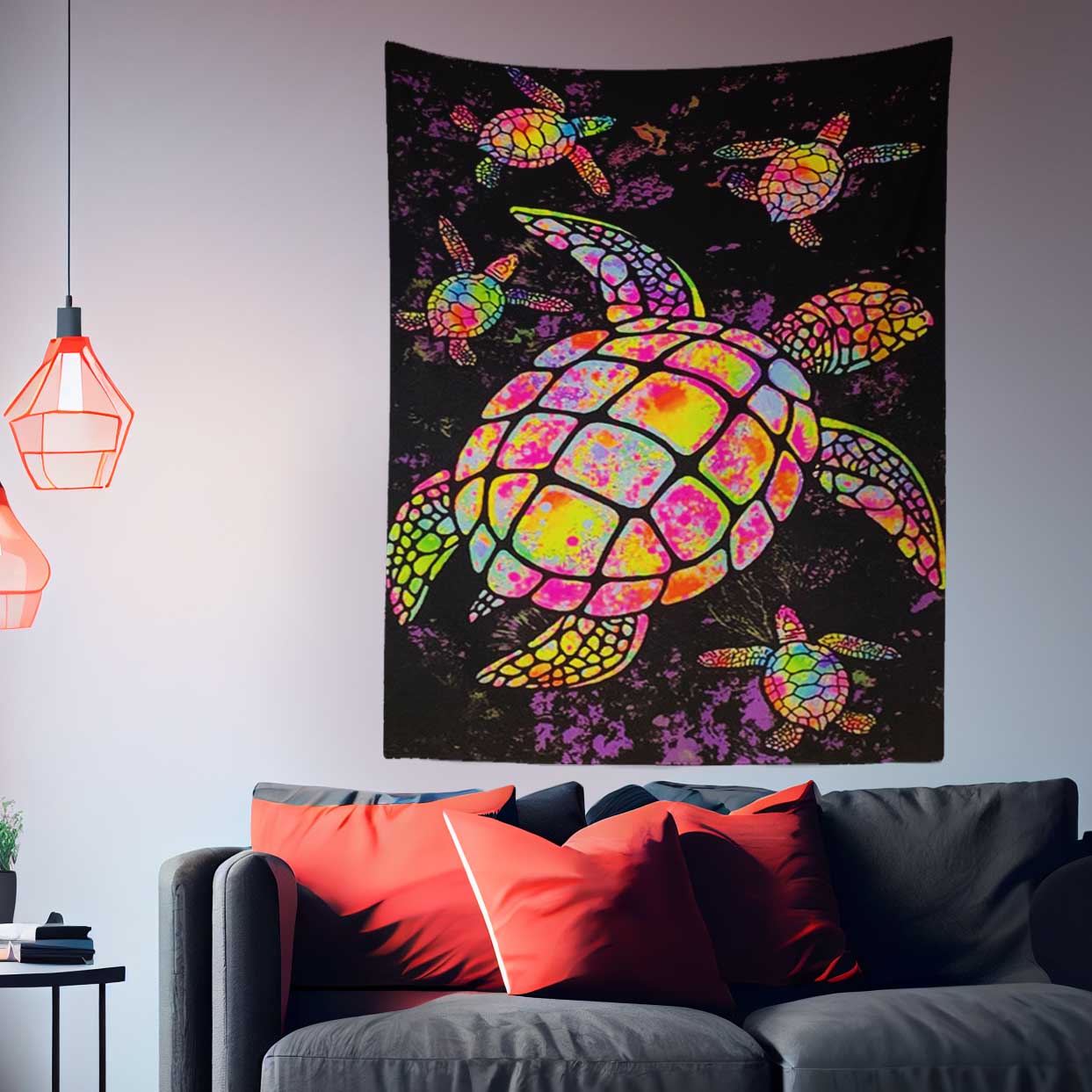 Trippy Glowing Turtles Tapestry
