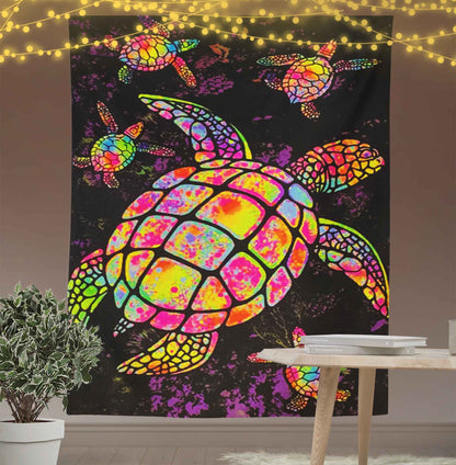 Trippy Glowing Turtles Tapestry-Taspetry-Wallarts Lab-100cm * 150cm-Monkey Ninja