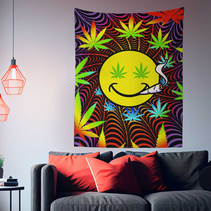 Trippy Weed Leaf Smile Tapestry-Taspetry-Wallarts Lab-100cm * 150cm-Monkey Ninja