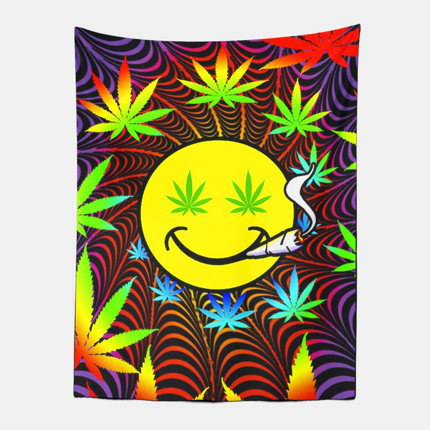 Trippy Weed Leaf Smile Tapestry