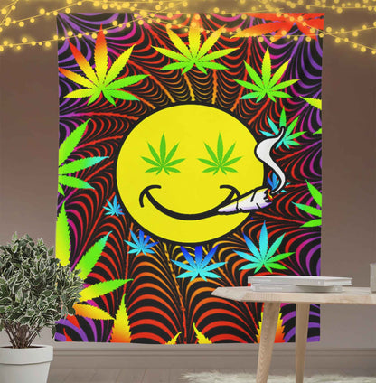 Trippy Weed Leaf Smile Tapestry
