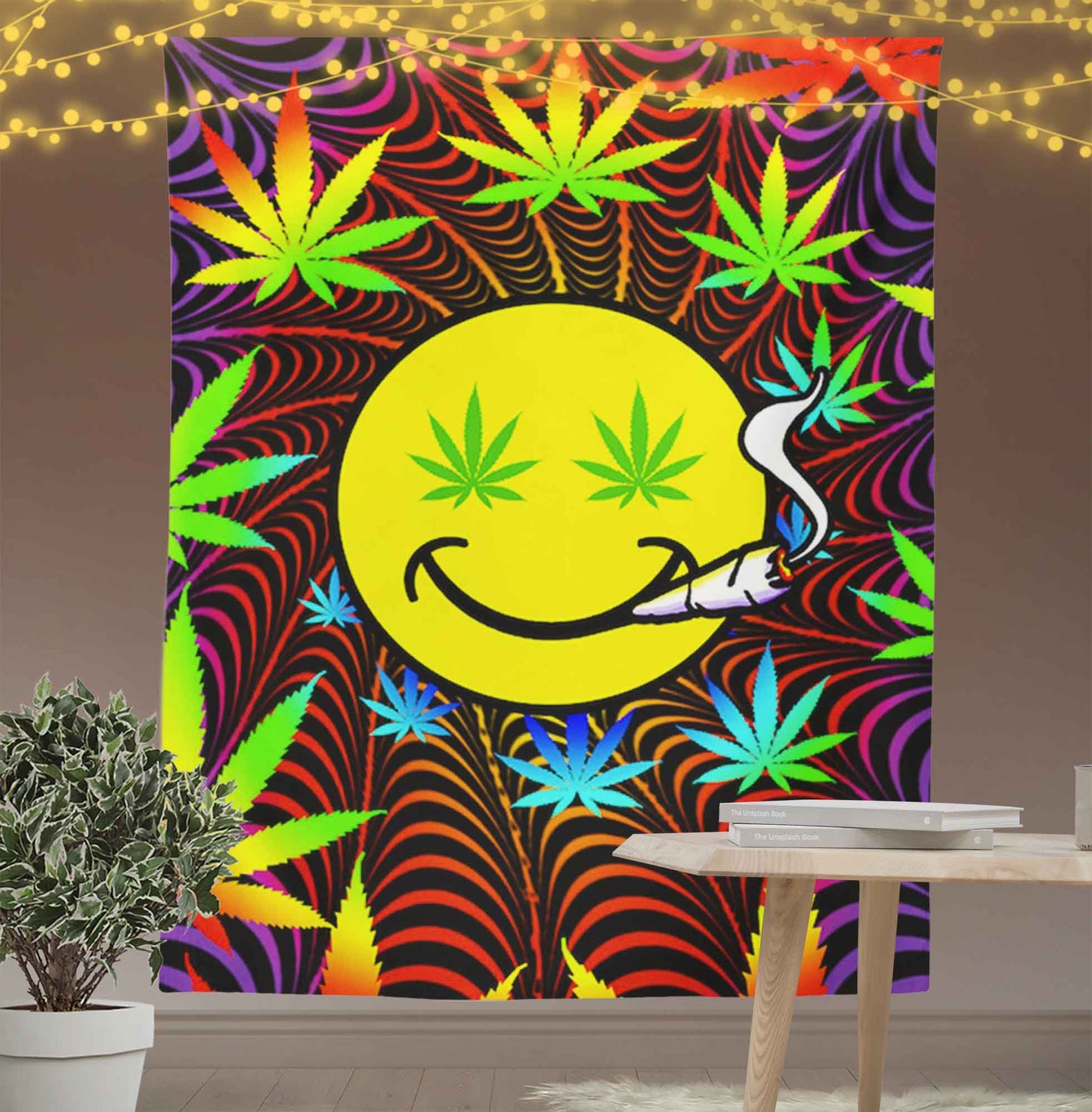 Trippy Weed Leaf Smile Tapestry-Taspetry-Wallarts Lab-100cm * 150cm-Monkey Ninja