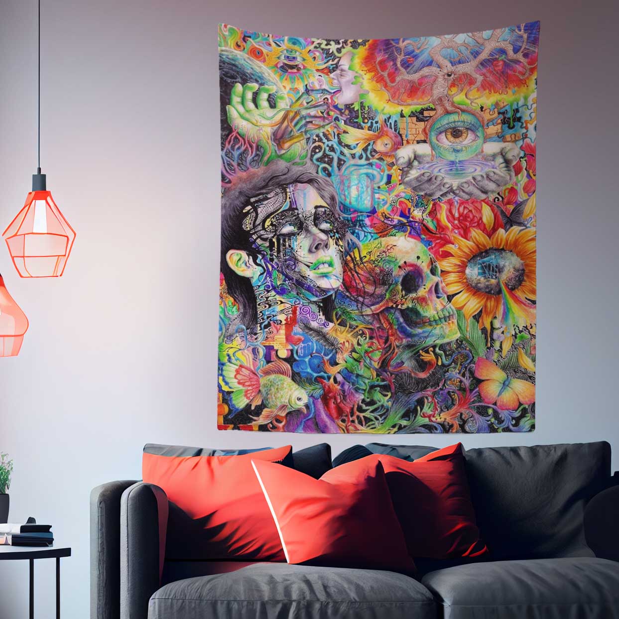 Trippy Skull Girl Tapestry-Taspetry-Wallarts Lab-100cm * 150cm-Monkey Ninja