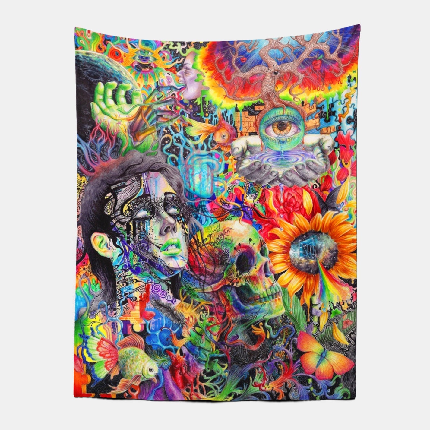 Trippy Skull Girl Tapestry