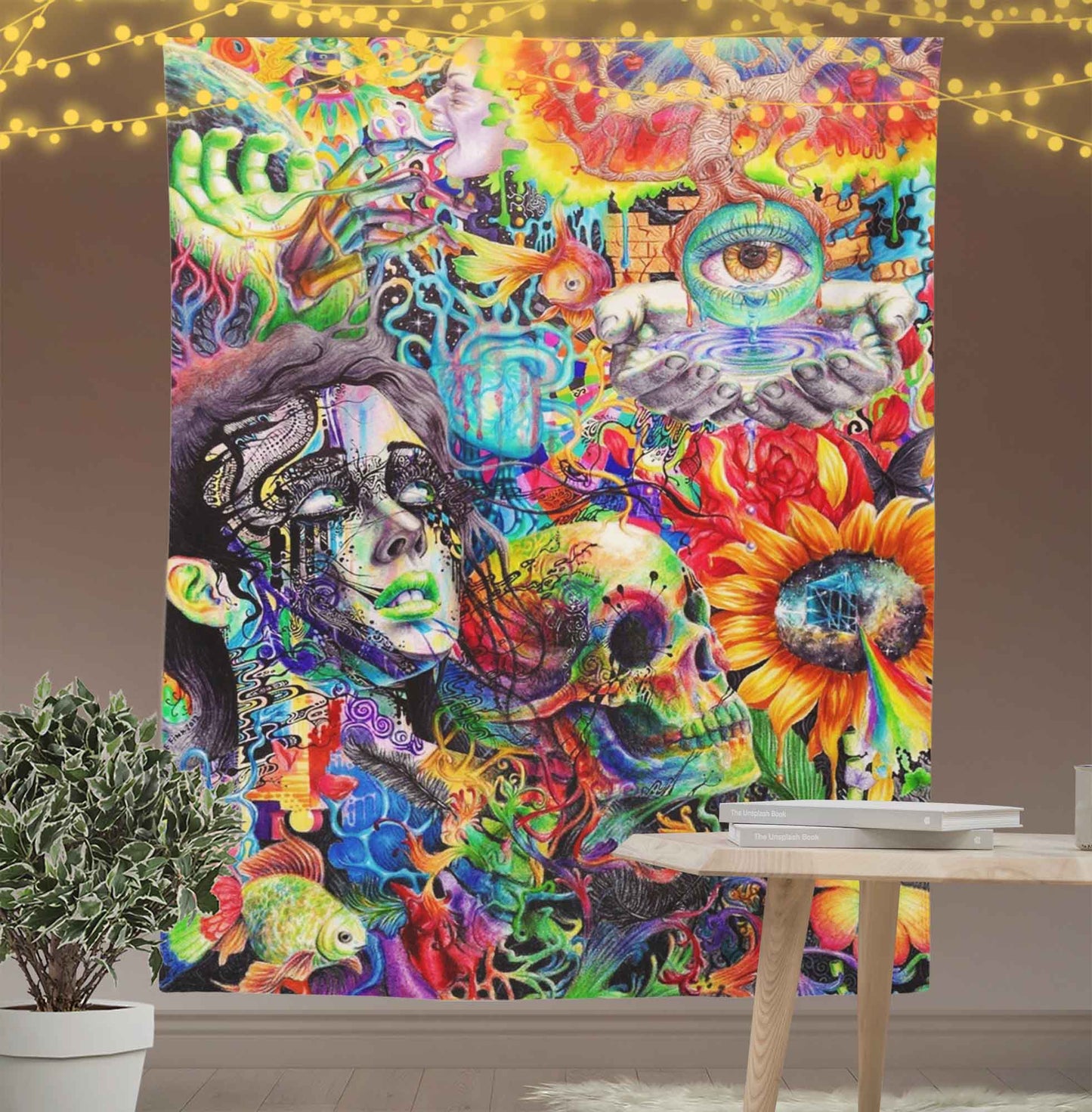 Trippy Skull Girl Tapestry-Taspetry-Wallarts Lab-100cm * 150cm-Monkey Ninja