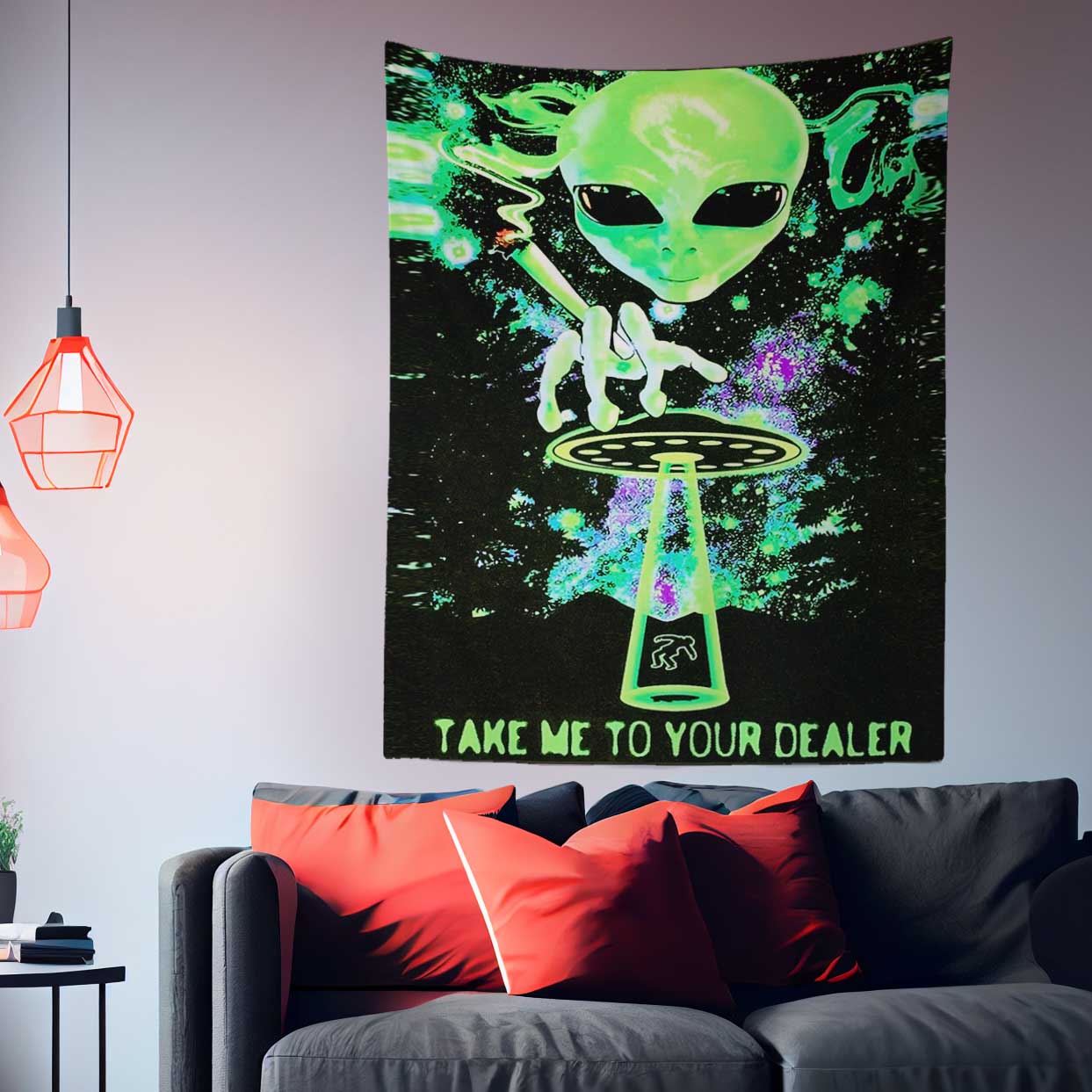 Take Me To Your Dealer Alien Trippy Tapestry