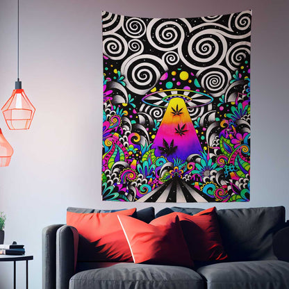 Psychedelic Mushroom Spaceship Tapestry
