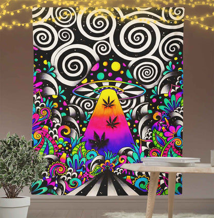 Psychedelic Mushroom Spaceship Tapestry