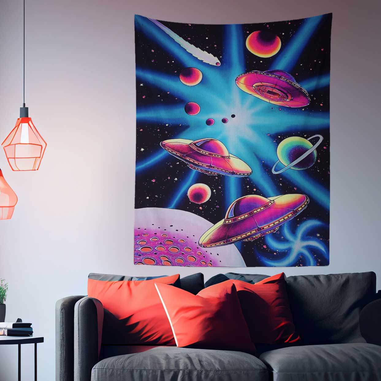 Retro Alien Spaceship Tapestry