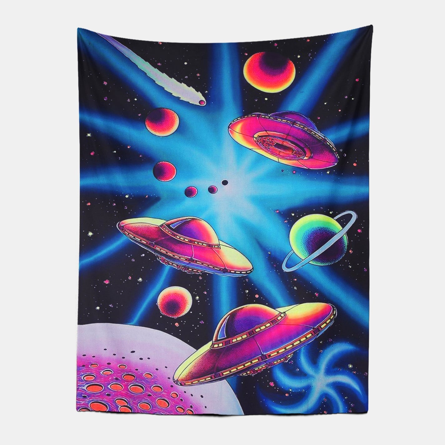 Retro Alien Spaceship Tapestry