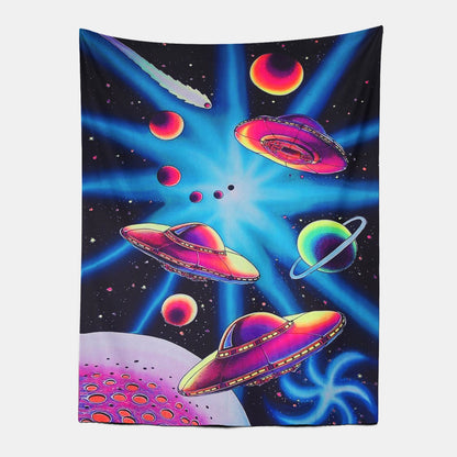 Retro Alien Spaceship Tapestry
