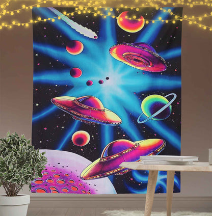 Retro Alien Spaceship Tapestry