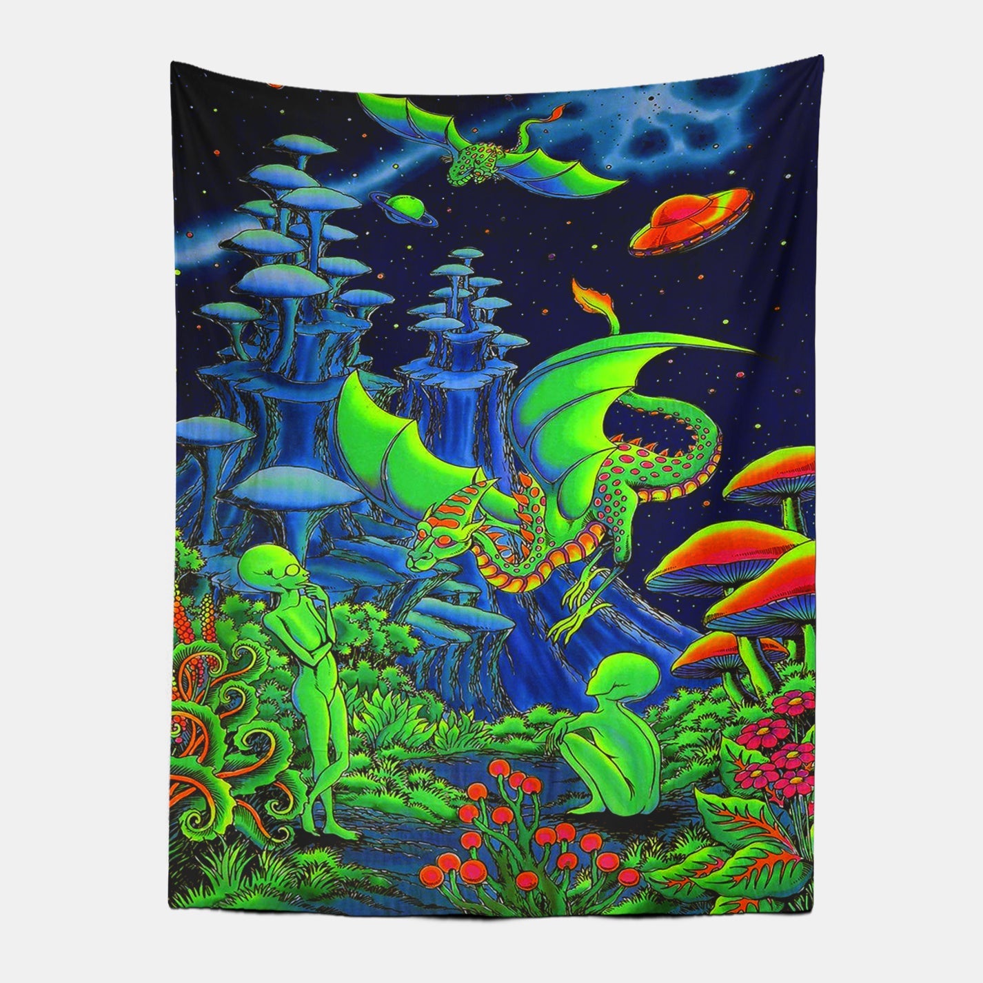 Trippy Alien and Dragon Tapestry