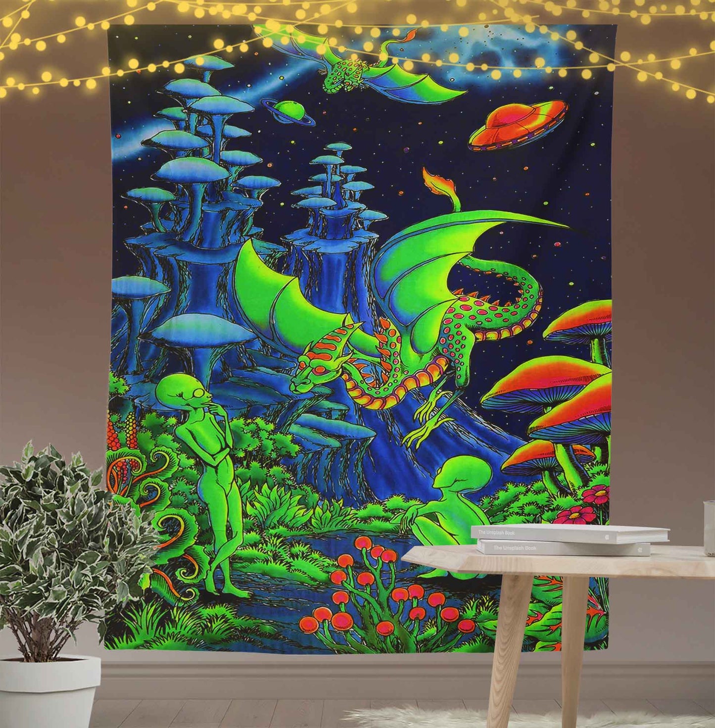 Trippy Alien and Dragon Tapestry