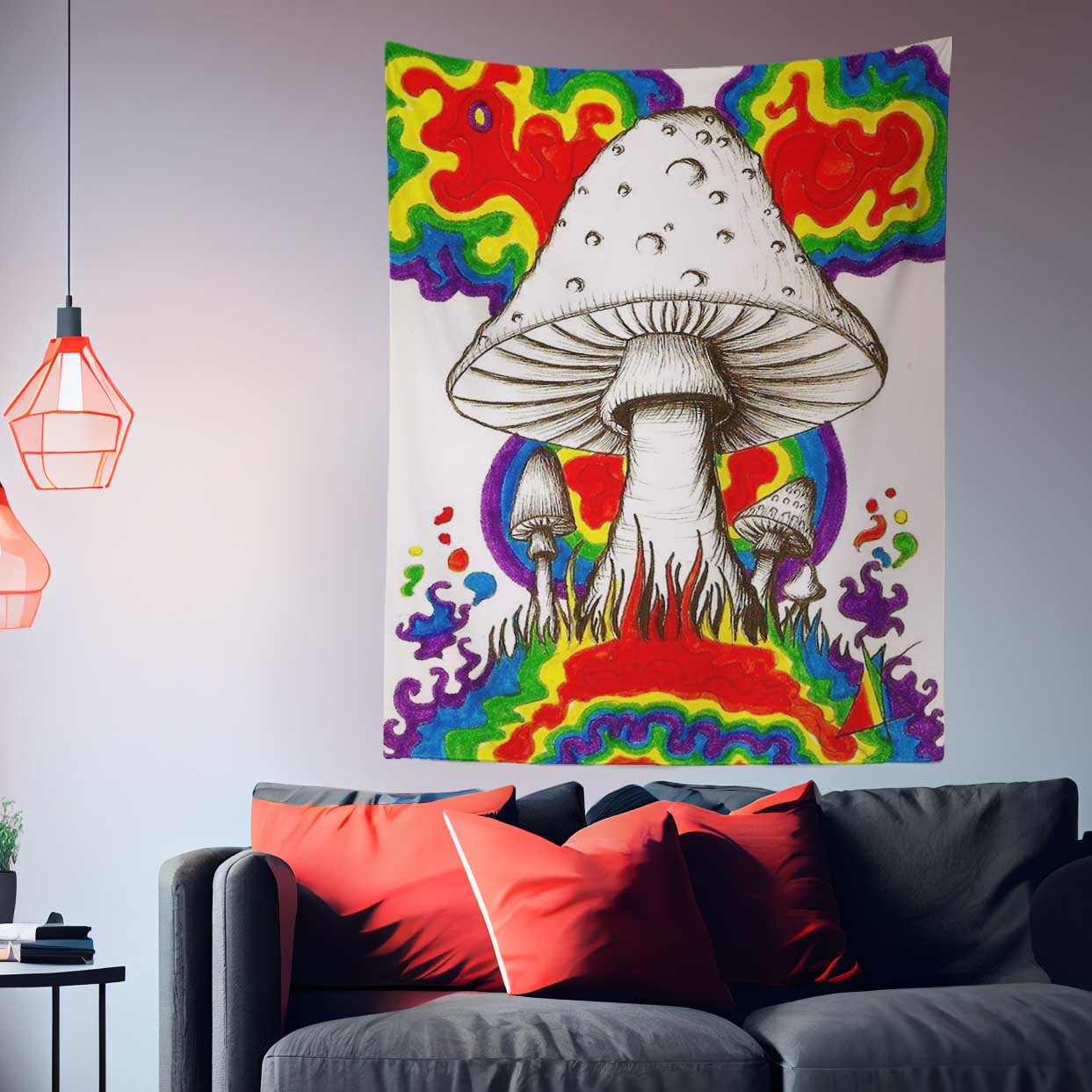 Rainbow Mushroom Tapestry