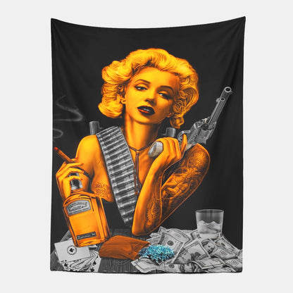 Marilyn Monroe With Gun Wall Art Tapestry