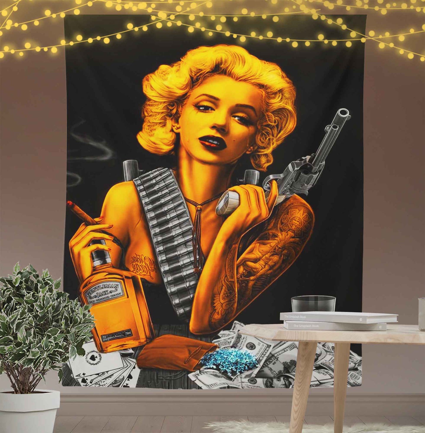 Marilyn Monroe With Gun Wall Art Tapestry