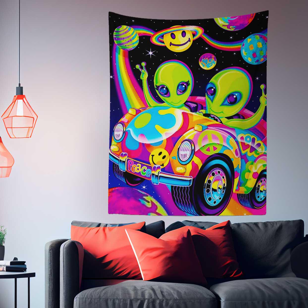 90s Lisa Frank Groovy Alien Wall Art Tapestry