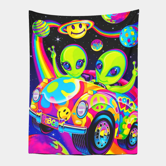 90s Lisa Frank Groovy Alien Wall Art Tapestry-Taspetry-Wallarts Lab-100cm * 150cm-Monkey Ninja