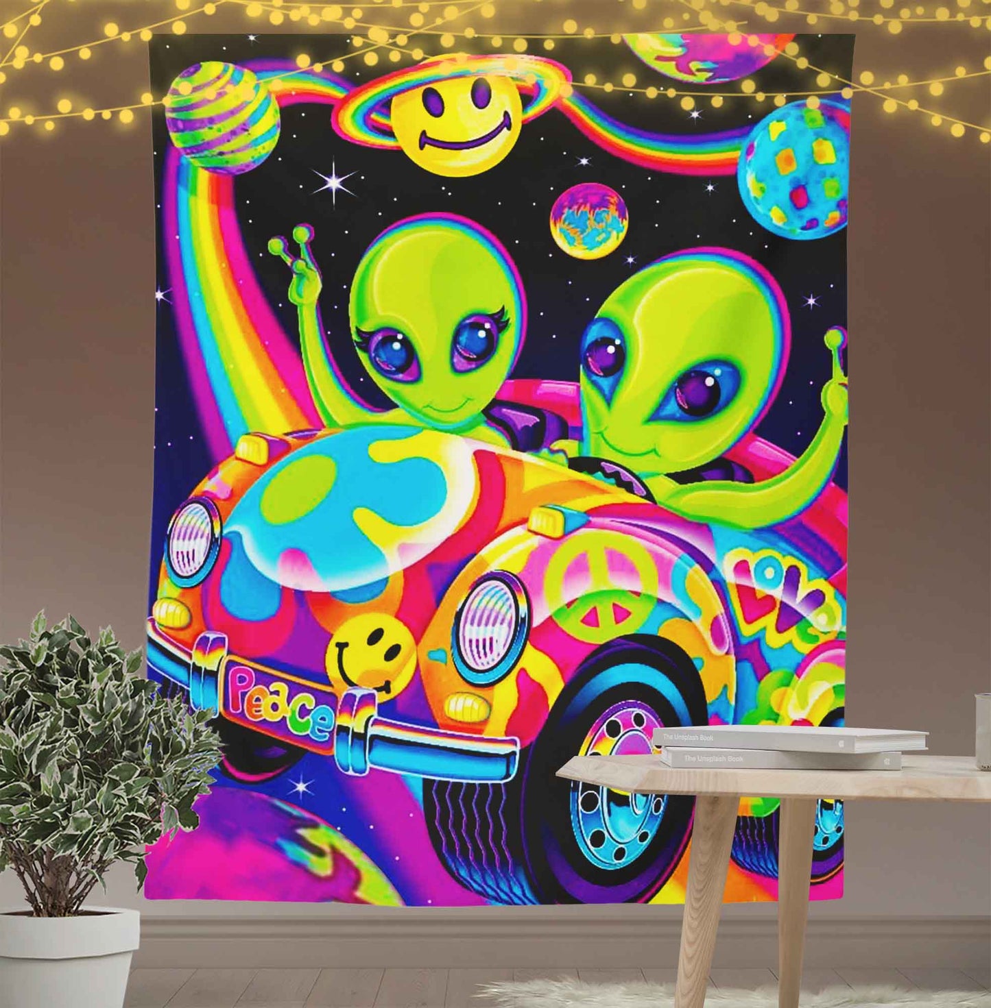 90s Lisa Frank Groovy Alien Wall Art Tapestry